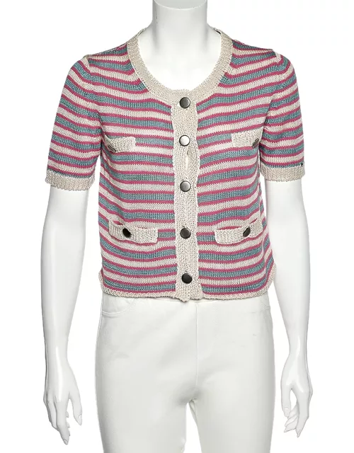 Sportmax Multicolor Striped Linen Knit Button Front Cardigan