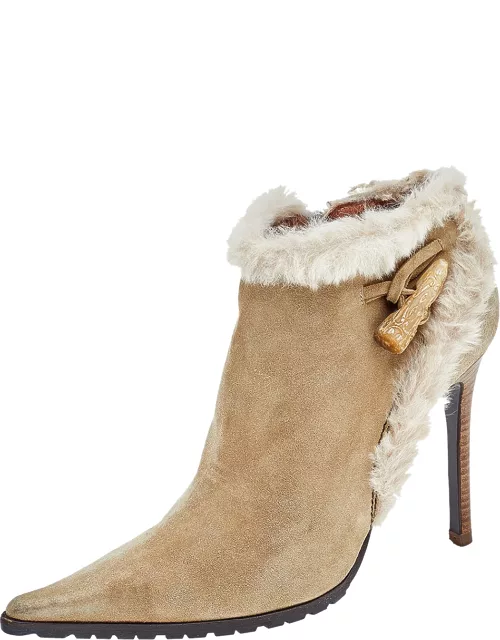Giuseppe Zanotti Beige Suede And Fur Ankle Length Boot