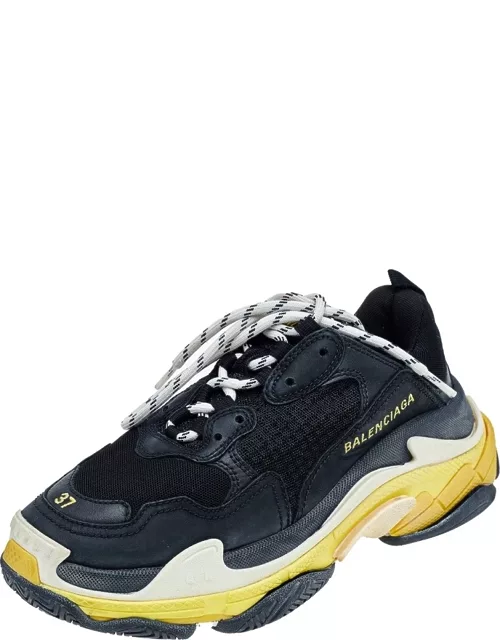 Balenciaga Black /Yellow Leather And Mesh Triple S Clear Sneaker