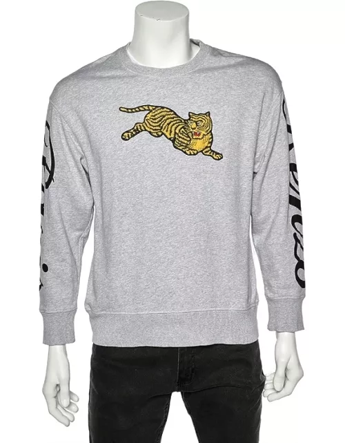 Kenzo Grey Knit Flying Tiger Embroidery Detail Sweatshirt