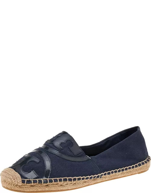 Tory Burch Blue/Black Canvas And Patent Leather Espadrille Flat
