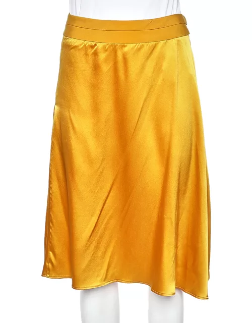 Etro Yellow Silk Satin And Pleated Crepe Trim Skirt