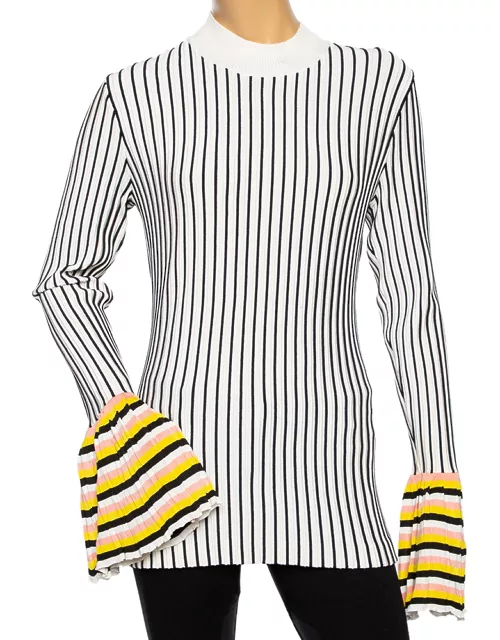 Emilio Pucci Black & White Striped Knit Pleated Cuff Detailed Top