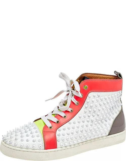Christian Louboutin Multicolor Leather And Patent Louis Spikes Lace Up High Top Sneaker