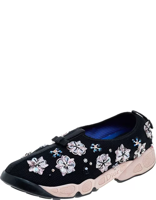 Dior Black Mesh Fusion Floral Embellished Slip On Sneaker