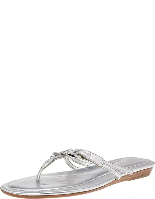 Tod's Silver Leather Thong Flat Sandal