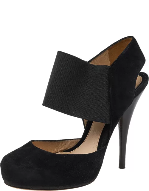 Fendi Black Suede And Elastic Ankle Strap Platform Sandal