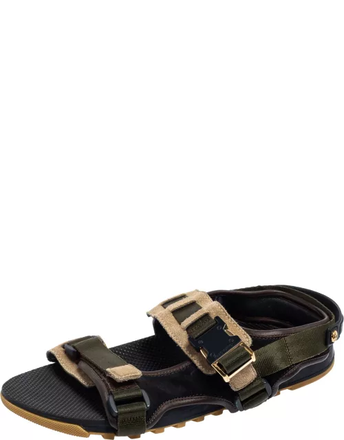 Louis Vuitton Green/Black Suede and Fabric Velcro Sandal