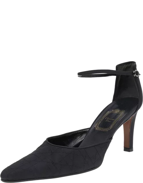 Dior Black Cannage Fabric Ankle Strap Pointed Toe Sandal