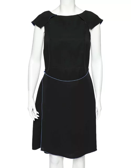 Giorgio Armani Black Silk Crepe Contrast Trimmed Wrap Detailed Dress