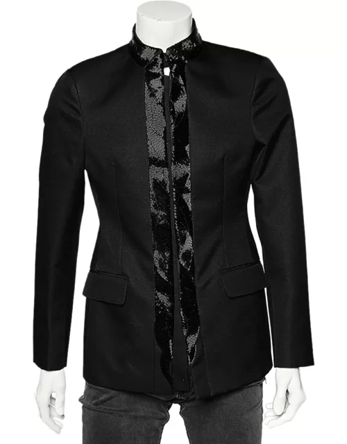 Roberto Cavalli Black Wool Embellished Trimmed Buttoned Jacket