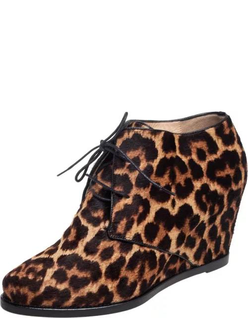 Christian Louboutin Brown Leopard Print Calf Hair Lady Schuss Wedge Ankle Boot