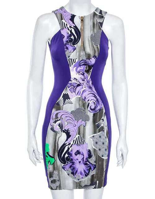 Versace Collection Purple Printed Zip Front Sleeveless Dress