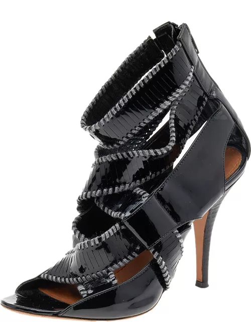 Givenchy Black Patent Leather Ankle Cuff Zipper Sandal