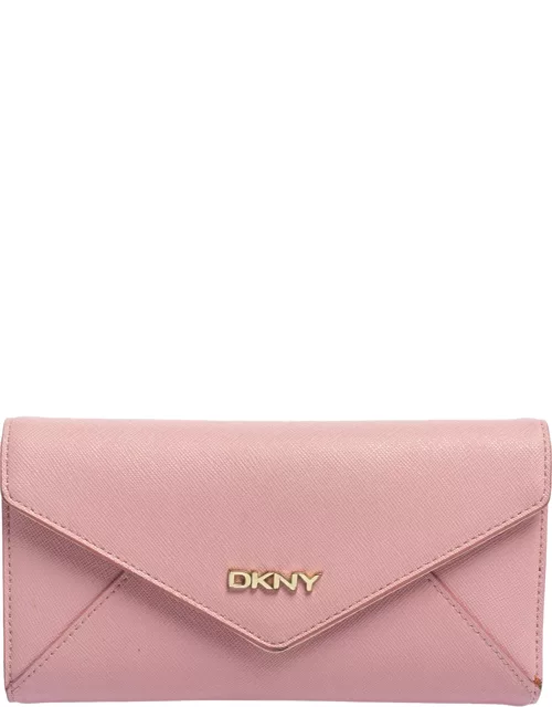 Dkny Pink Saffiano Leather Envelope Flap Wallet