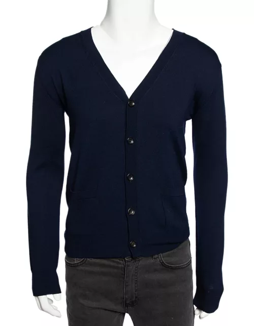 Roberto Cavalli Navy Blue Knit Pocketed Button Front Cardigan