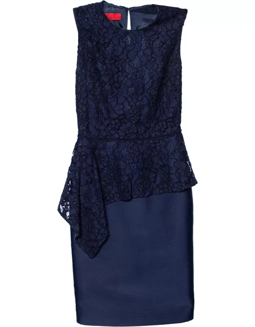 CH Carolina Herrera Navy Blue Lace Sleeveless Peplum Dress
