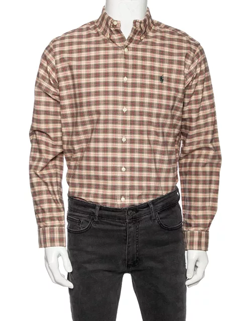 Ralph Lauren Beige Checkered Cotton Button Front Shirt