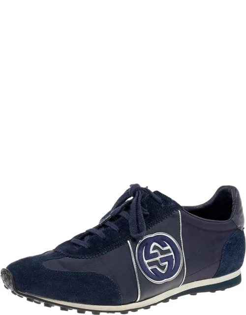 Gucci Navy Blue Suede and Nylon Low Top Sneaker