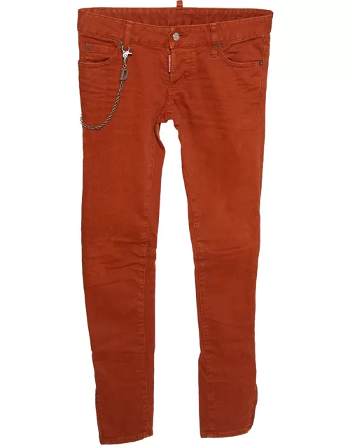 Dsquared2 Rust Orange Denim Chain Detail Slim Fit Jeans