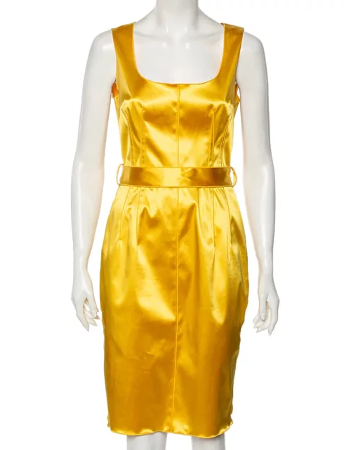 Dolce & Gabbana Yellow Satin Sleeveless Belted Dress
