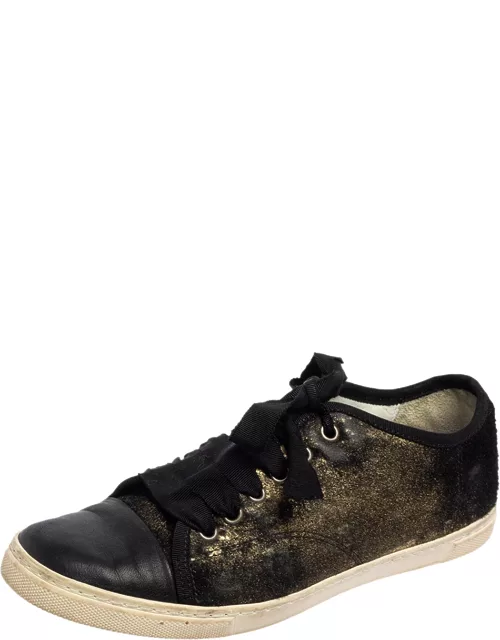 Lanvin Black/Gold Calf Hair and Leather Low-Top Sneaker
