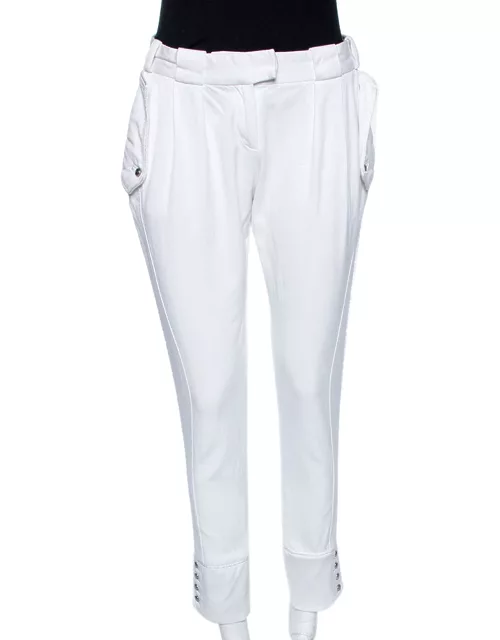 Just Cavalli White Cotton Blend Button Hem Detail Trousers