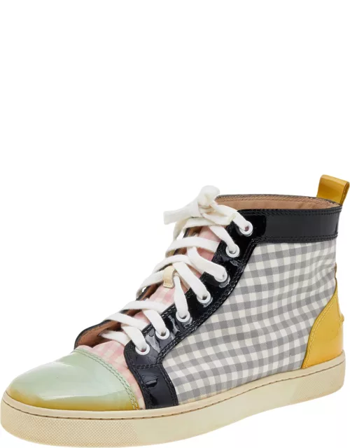 Christian Louboutin Multicolor Patent Leather and Tartan Louis Flat High Top Sneaker