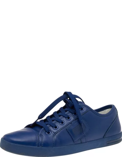 Dolce & Gabbana Blue Leather Logo Plaque Low Top Sneaker