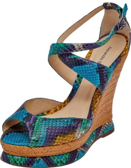 Alexandre Birman Multicolor Python Wedge Platform Ankle Strap Sandal