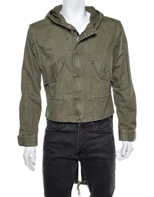 Saint Laurent Military Green Cotton And Linen Hooded Jacket