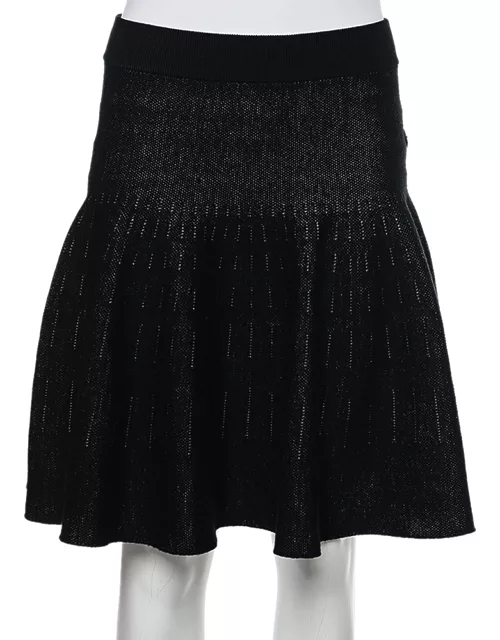 Kenzo Black Wool & Cotton Knit Flared Mini Skirt
