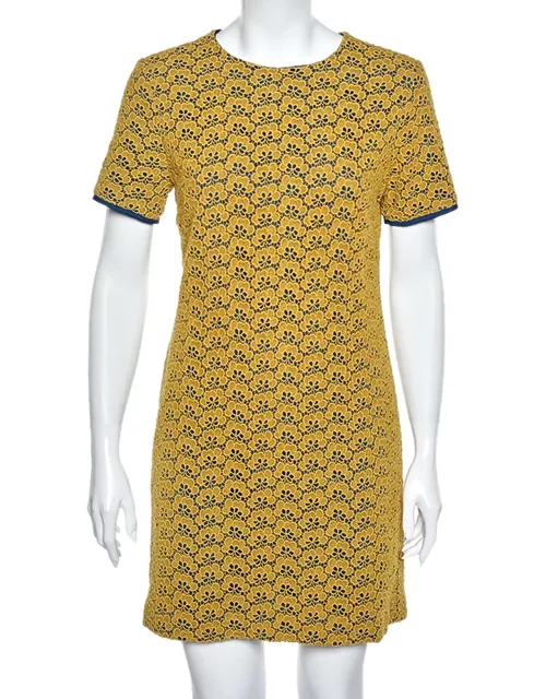 Diane von Furstenberg Yellow Lace Contrast Lined Shift Dress