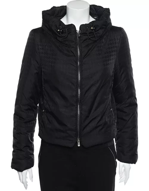 Armani Collezioni Black Synthetic Concealed Hood Detail Zip Front Jacket