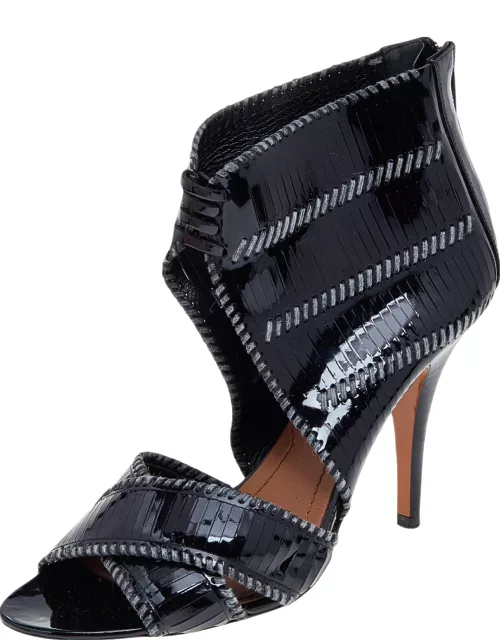 Givenchy Black Stripe Cut Patent Leather Ankle Bootie