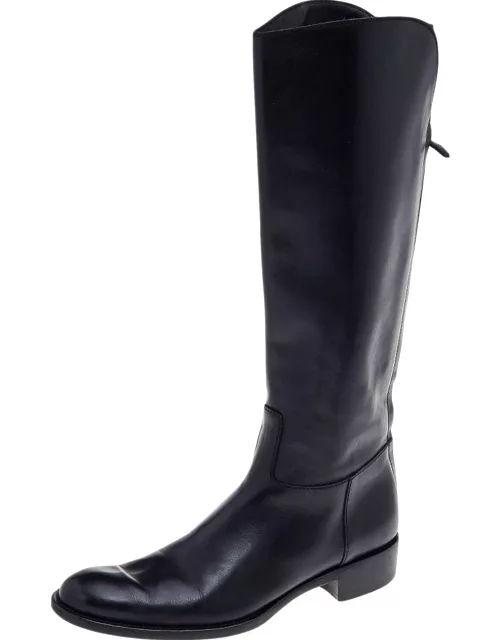 Loro Piana Black Leather Riding Knee Length Boot
