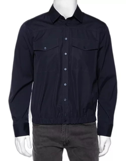 Neil Barrett Navy Blue Cotton Loose Blouson Fit Button Front Shirt