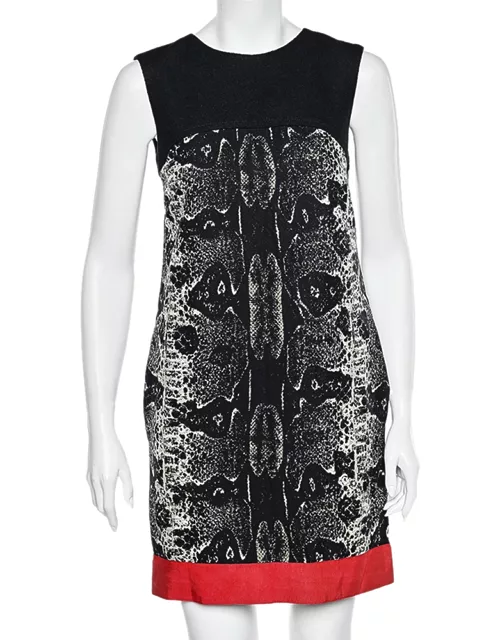 Giambattista Valli Black Printed Wool & Silk Paneled Shift Dress