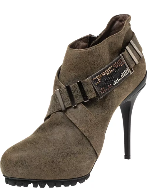 Le Silla Olive Green Suede Stivaletto Ankle Boot