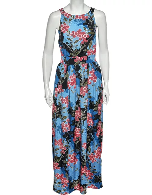 Love Moschino Blue Floral Printed Crepe Sleeveless Maxi Dress
