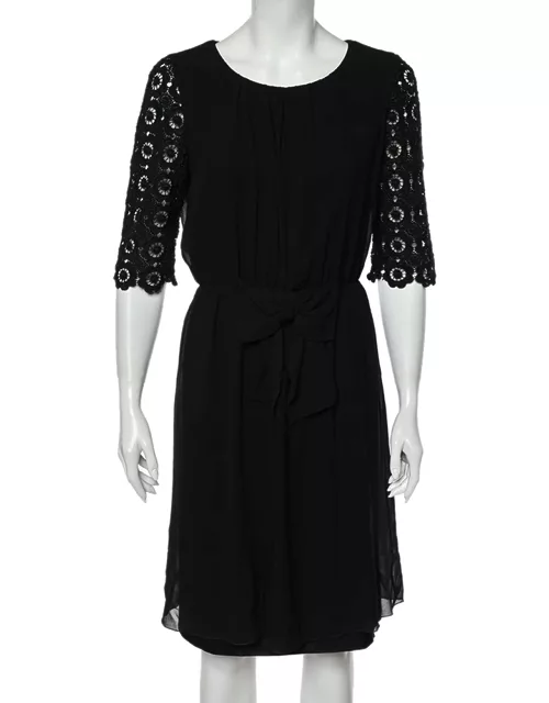 Moschino Cheap and Chic Black Silk & Lace Sleeve Midi Dress