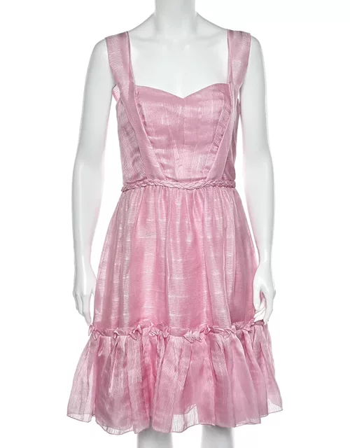 Oscar de la Renta Pink Silk Sleeveless Flared Mini Dress