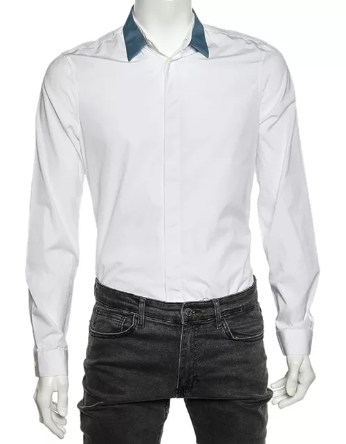 Balenciaga White Cotton Contrast Collar Detail Button Front Shirt