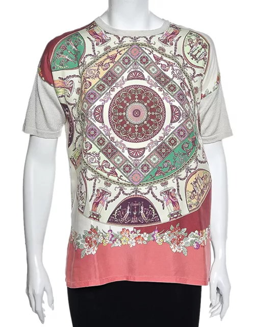 Etro Multicolored Printed Silk & Cotton Knit Short Sleeve T-Shirt