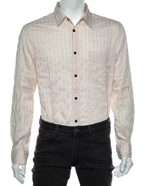 D & G Pink Textured Striped Cotton Button Front Shirt