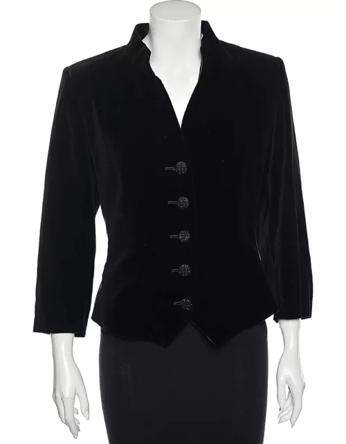 Saint Laurent Black Velvet Button Front Jacket