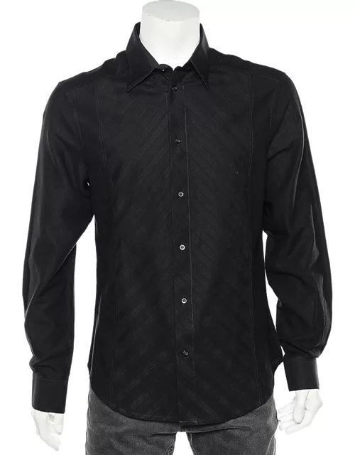 Just Cavalli Black Cotton Paneled Button Front Shirt