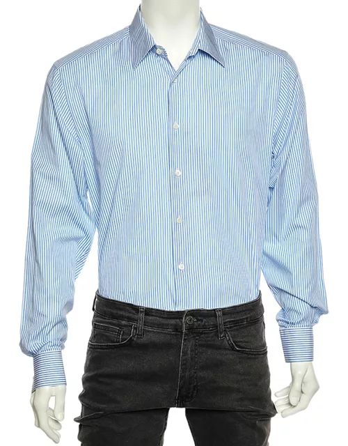 Prada Blue Striped Cotton Button Front Shirt