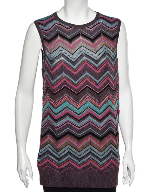 M Missoni Multicolored Perforated Knit Sleeveless Top