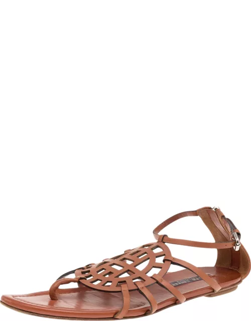 Ralph Lauren Collection Brown Leather Thong Flat Sandal